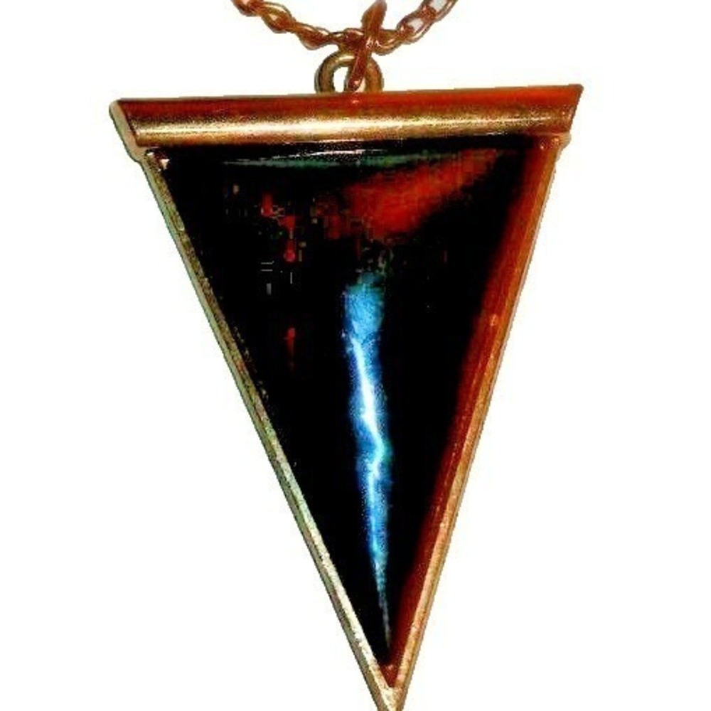 Vintage Pendant Chain necklace Gold Tone Black Enamel Modernist Triangle 16"